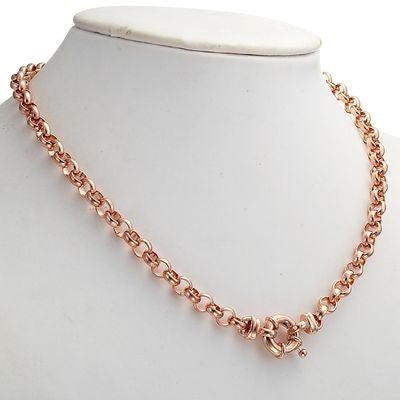 18ct Heavy Rose Gold Plated 6mm Belcher Chain Necklace with Bolt Clasp - USA Made - Brands N More