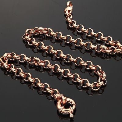 18ct Heavy Rose Gold Plated 6mm Belcher Chain Necklace with Bolt Clasp - USA Made - Brands N More