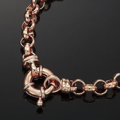 18ct Heavy Rose Gold Plated Belcher Chain Bracelet with Bolt Clasp - USA Made - Brands N More