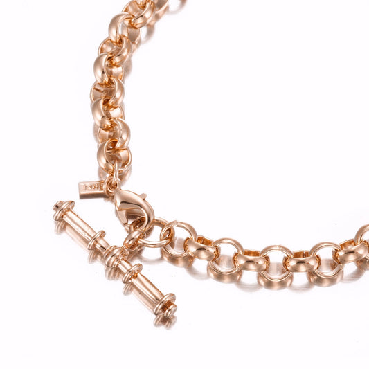 18ct Heavy Rose Gold Plated Belcher Chain Bracelet with T - Bar End - USA Made - Brands N More
