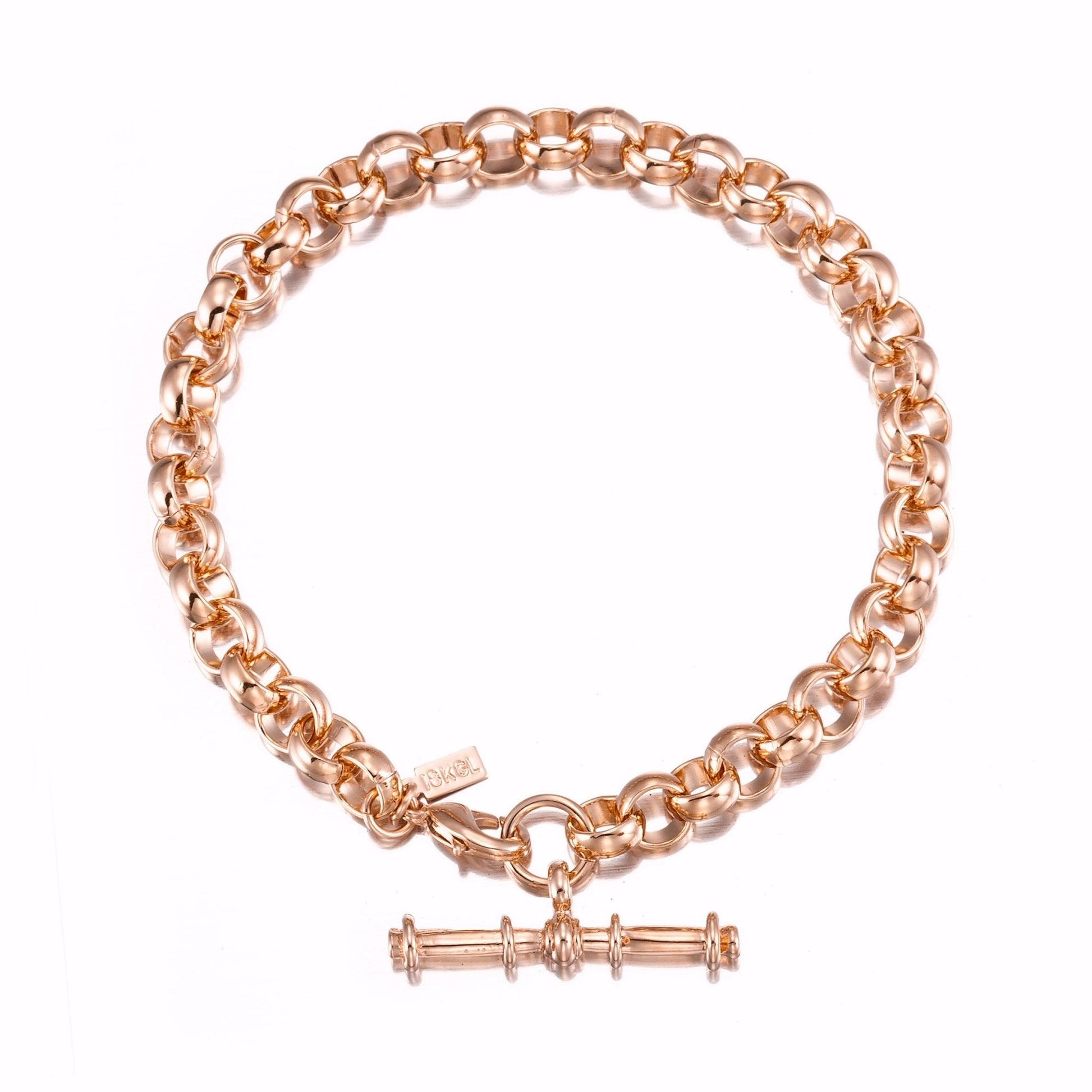 18ct Heavy Rose Gold Plated Belcher Chain Bracelet with T - Bar End - USA Made - Brands N More