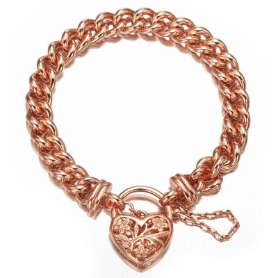 18ct Heavy Rose Gold Plated Euro Chain Bracelet with a Filigree Locket - USA Made - Brands N More