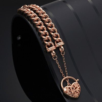 18ct Heavy Rose Gold Plated Euro Chain Bracelet with a Filigree Locket - USA Made - Brands N More