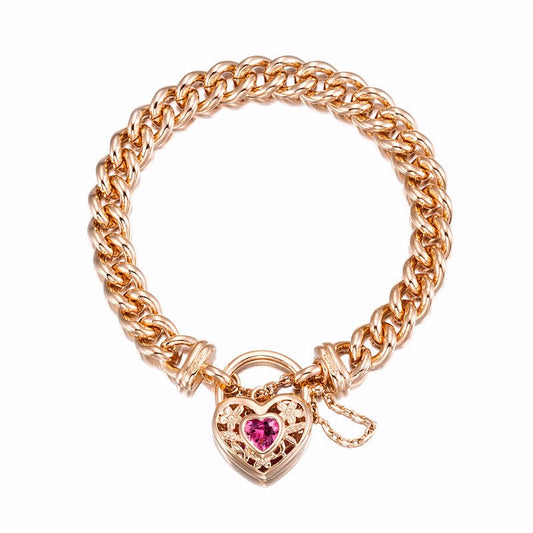 18ct Heavy Rose Gold Plated Euro Chain Bracelet with a Pink Filigree Locket - USA Made - Brands N More