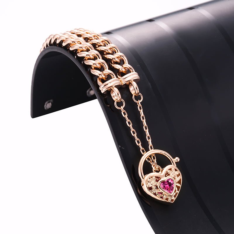 18ct Heavy Rose Gold Plated Euro Chain Bracelet with a Pink Filigree Locket - USA Made - Brands N More