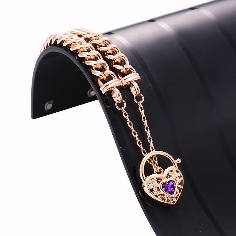 18ct Heavy Rose Gold Plated Euro Chain Bracelet with a Purple Filigree Locket - USA Made - Brands N More