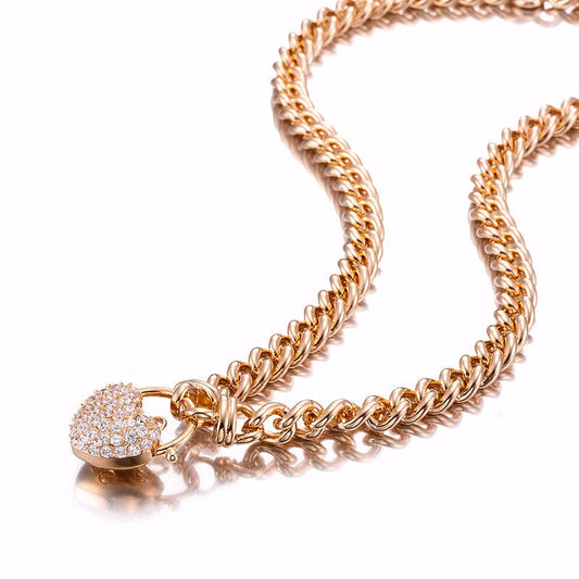 18ct Heavy Rose Gold Plated Euro Chain Necklace Featuring a Simulated Diamond Locket - USA Made - Brands N More