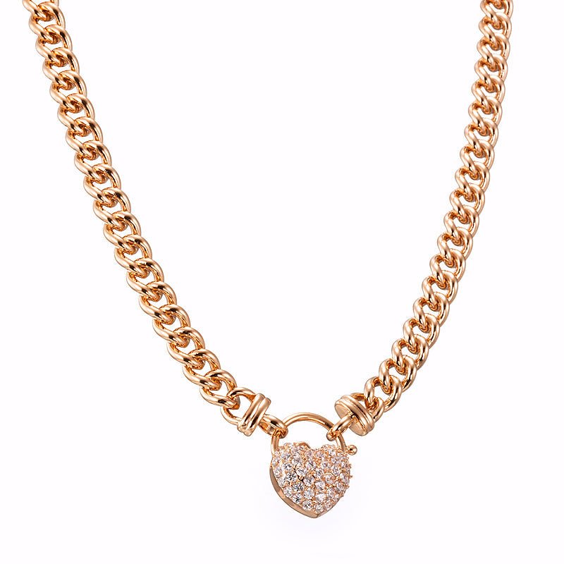 18ct Heavy Rose Gold Plated Euro Chain Necklace Featuring a Simulated Diamond Locket - USA Made - Brands N More