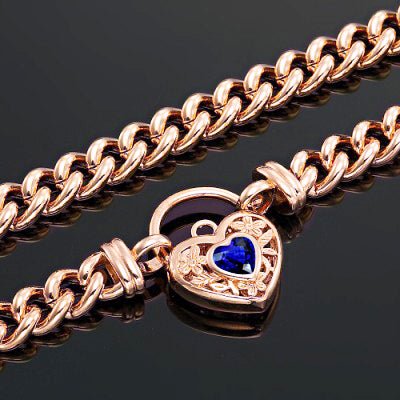 18ct Heavy Rose Gold Plated Euro Chain Necklace with a Dark Blue Filigree Locket - USA Made - Brands N More