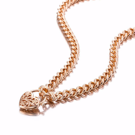 18ct Heavy Rose Gold Plated Euro Chain Necklace with a Filigree Locket - USA Made - Brands N More