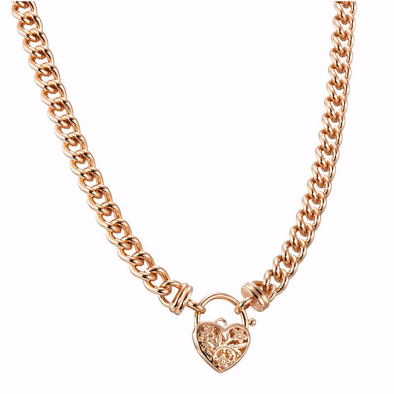 18ct Heavy Rose Gold Plated Euro Chain Necklace with a Filigree Locket - USA Made - Brands N More