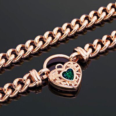 18ct Heavy Rose Gold Plated Euro Chain Necklace with a Green Filigree Locket - USA Made - Brands N More