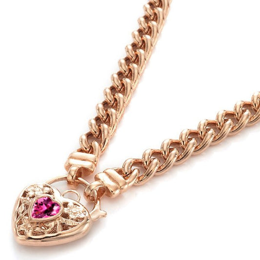 18ct Heavy Rose Gold Plated Euro Chain Necklace with a Pink Filigree Locket - USA Made - Brands N More