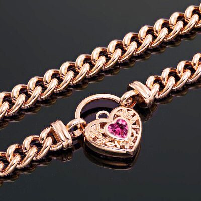 18ct Heavy Rose Gold Plated Euro Chain Necklace with a Pink Filigree Locket - USA Made - Brands N More
