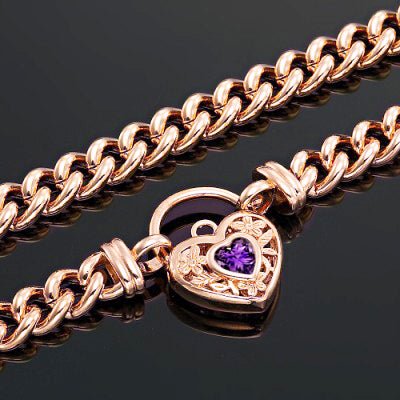 18ct Heavy Rose Gold Plated Euro Chain Necklace with a Purple Filigree Locket - USA Made - Brands N More