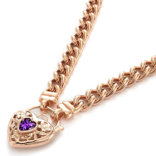 18ct Heavy Rose Gold Plated Euro Chain Necklace with a Purple Filigree Locket - USA Made - Brands N More