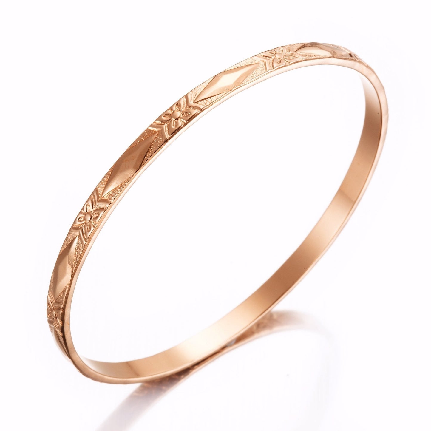 18ct Heavy Rose Gold Plated Filigree Plain 4.5mm Bangle - USA Made - Brands N More