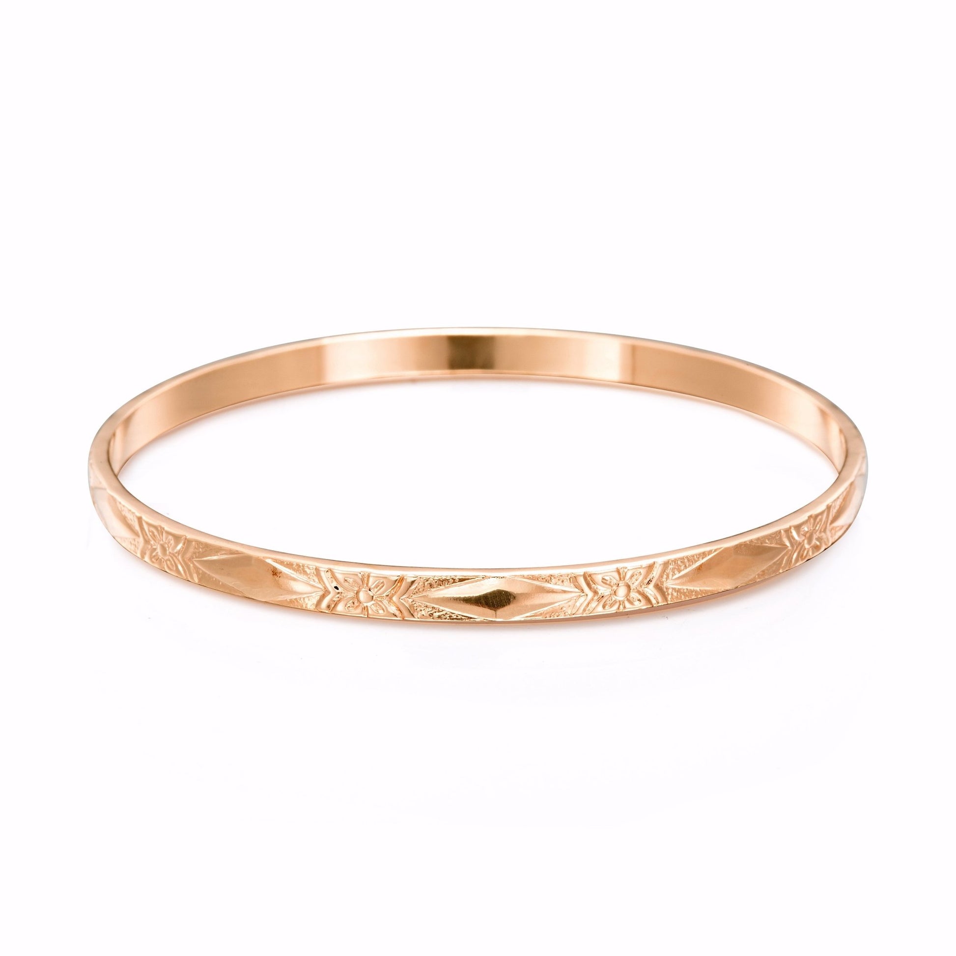 18ct Heavy Rose Gold Plated Filigree Plain 4.5mm Bangle - USA Made - Brands N More