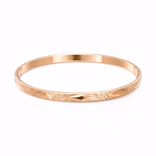 18ct Heavy Rose Gold Plated Filigree Plain 4.5mm Bangle - USA Made - Brands N More