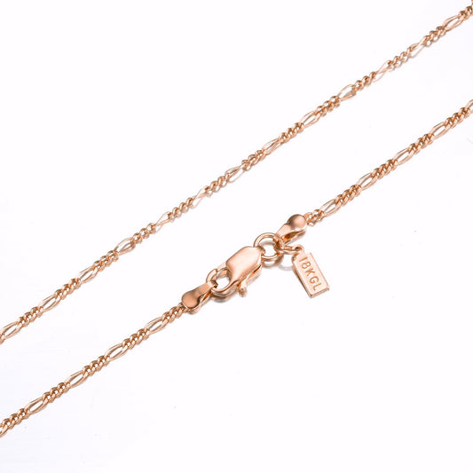 18ct Heavy Rose Gold Plated Fine Figaro Chain Necklace - USA Made - Brands N More