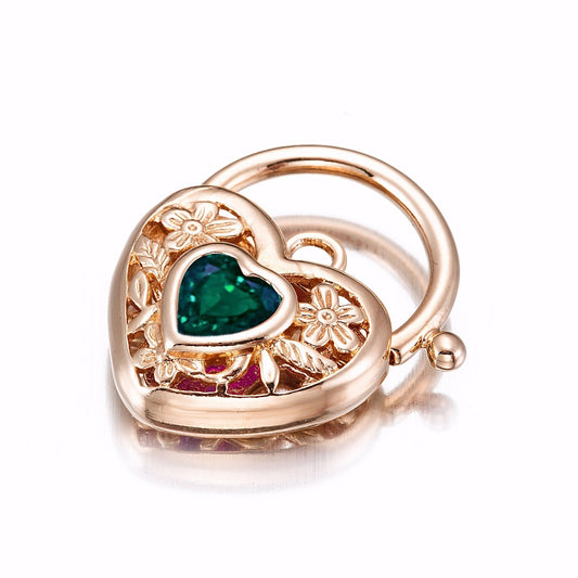 18ct Heavy Rose Gold Plated Green Filigree Heart Locket - USA Made - Brands N More