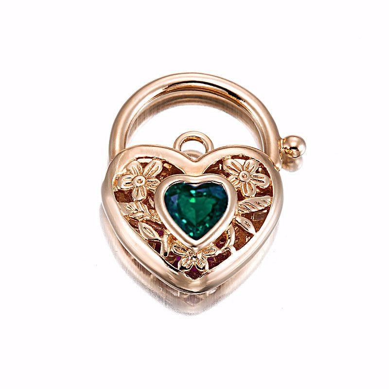 18ct Heavy Rose Gold Plated Green Filigree Heart Locket - USA Made - Brands N More