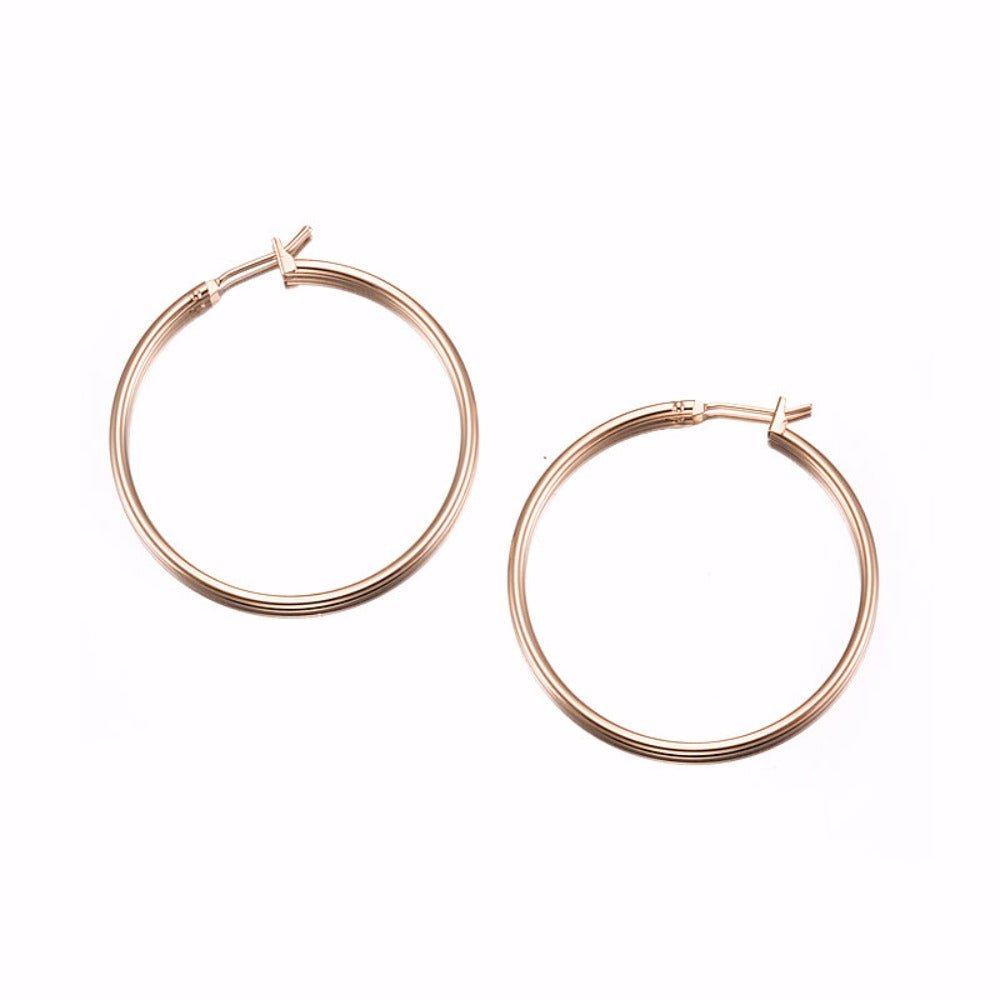 18ct Heavy Rose Gold Plated Large 35mm Hoop Earring - USA Made - Brands N More