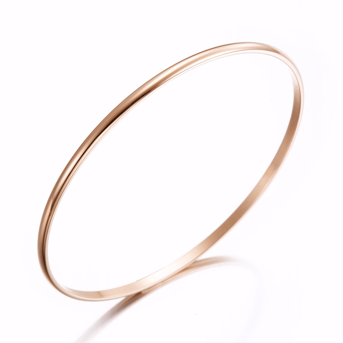 18ct Heavy Rose Gold Plated Plain 3mm Bangle - USA Made - Brands N More