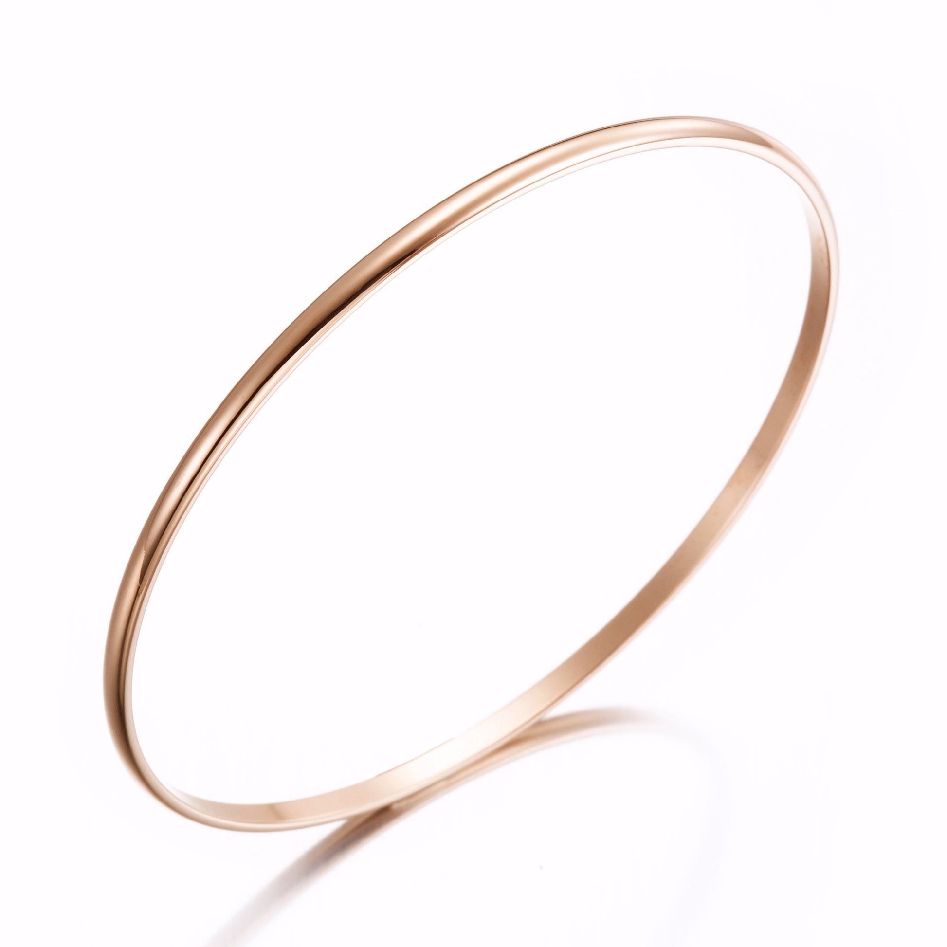 18ct Heavy Rose Gold Plated Plain 3mm Bangle - USA Made - Brands N More