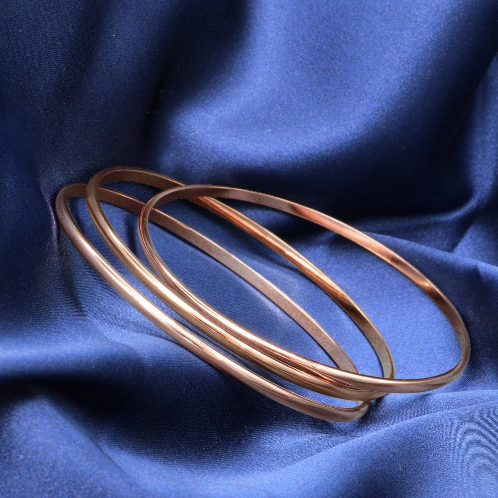 18ct Heavy Rose Gold Plated Plain 3mm Triple Bangle Set - USA Made - Brands N More