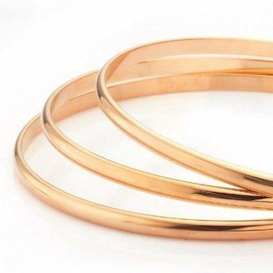 18ct Heavy Rose Gold Plated Plain 3mm Triple Bangle Set - USA Made - Brands N More