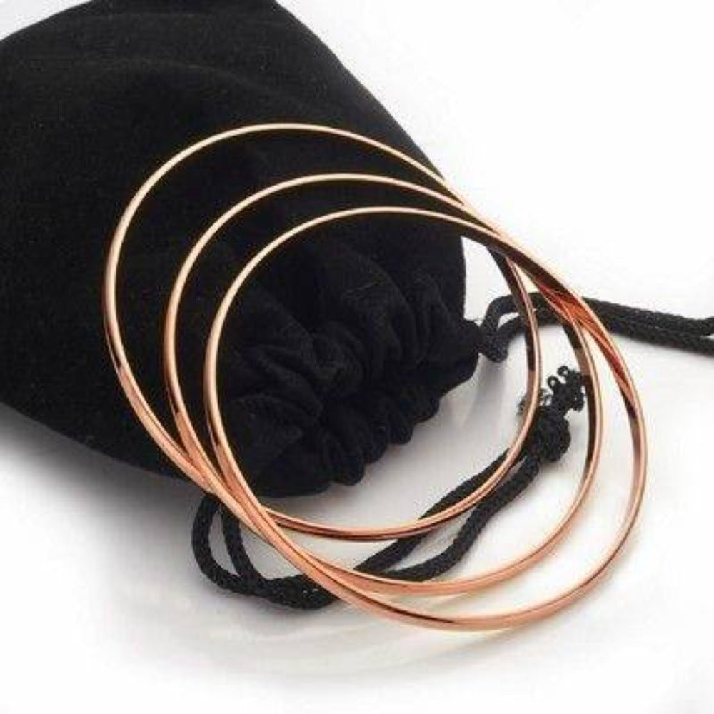 18ct Heavy Rose Gold Plated Plain 3mm Triple Bangle Set - USA Made - Brands N More