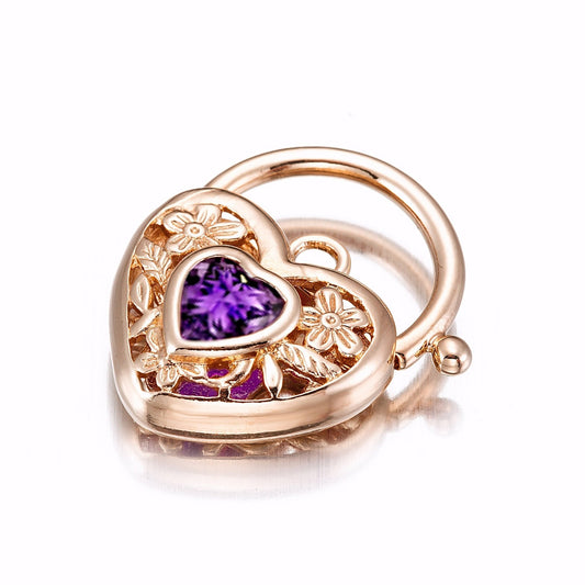18ct Heavy Rose Gold Plated Purple Filigree Heart Locket - USA Made - Brands N More