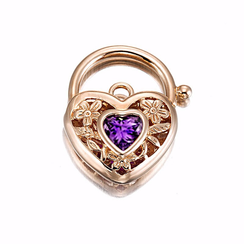 18ct Heavy Rose Gold Plated Purple Filigree Heart Locket - USA Made - Brands N More