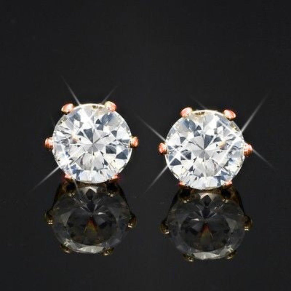 18ct Heavy Rose Gold Plated & Simulated Diamond Stud Earring - USA Made - Brands N More