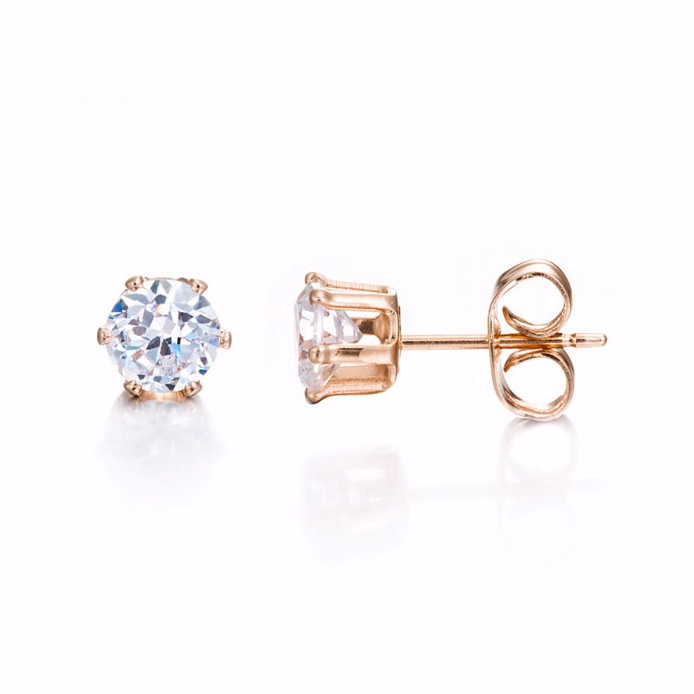 18ct Heavy Rose Gold Plated & Simulated Diamond Stud Earring - USA Made - Brands N More