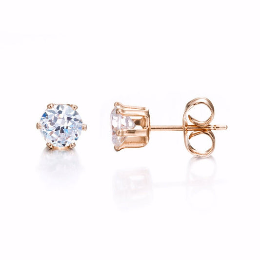18ct Heavy Rose Gold Plated & Simulated Diamond Stud Earring - USA Made - Brands N More