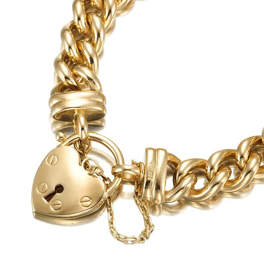 18ct Heavy Yellow Gold Plated 12mm Euro Curb Chain Bracelet Featuring a Plain Locket - USA Made - Brands N More