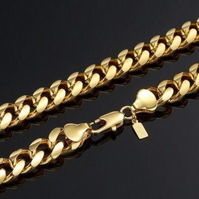 18ct Heavy Yellow Gold Plated 9mm Curb Chain Necklace with Lobster Clasp - USA Made - Brands N More