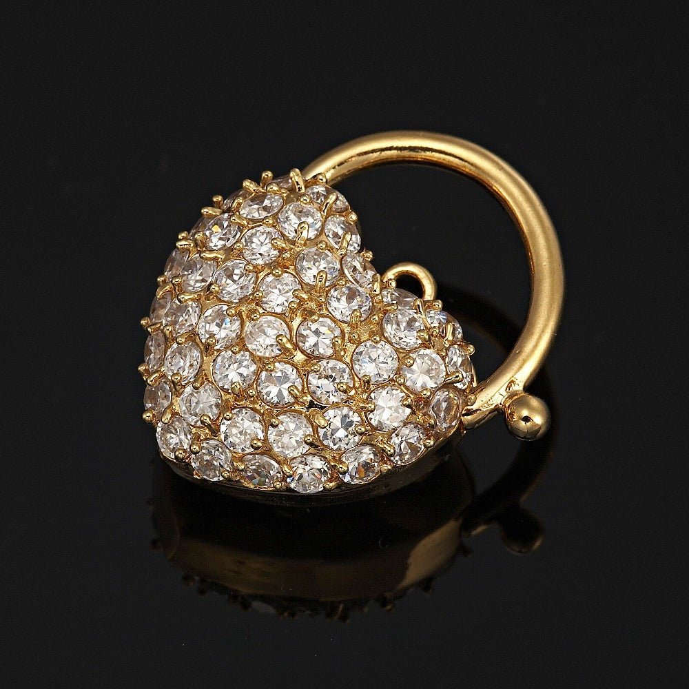 18ct Heavy Yellow Gold Plated Crystal Heart Locket - USA Made - Brands N More