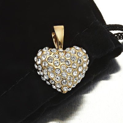 18ct Heavy Yellow Gold Plated Crystal Heart Pendant - USA Made - Brands N More