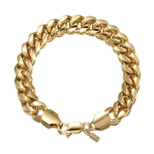 18ct Heavy Yellow Gold Plated Curb Chain Bracelet with Lobster Clasp - USA Made - Brands N More