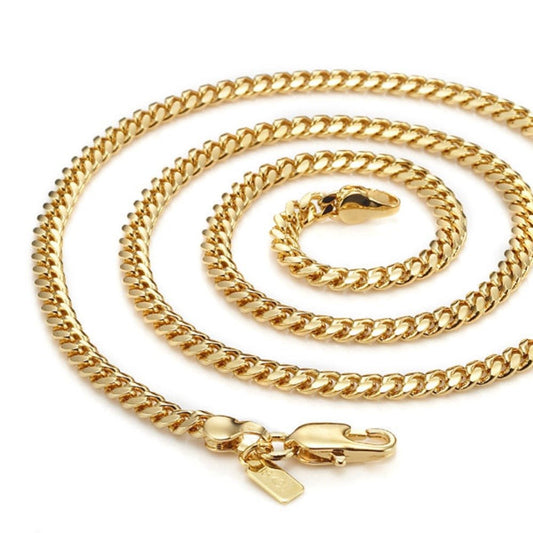 18ct Heavy Yellow Gold Plated Curb Chain Necklace with Lobster Clasp - USA Made - Brands N More
