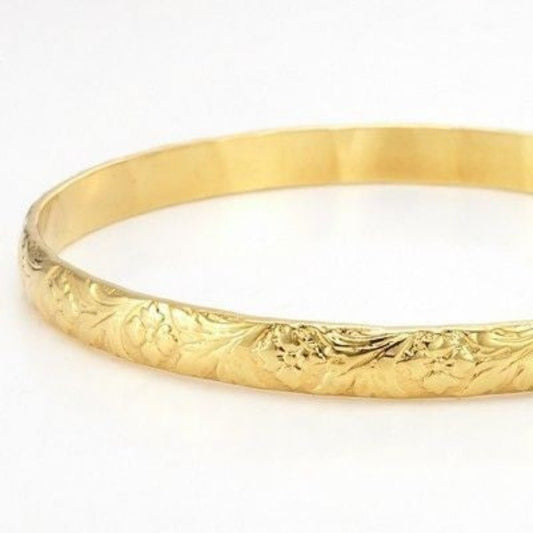 18ct Heavy Yellow Gold Plated Embossed Filigree Women's Bangle - USA Made - Brands N More