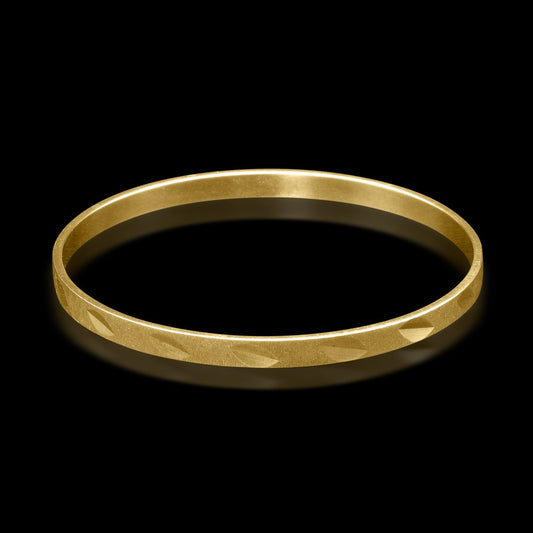 18ct Heavy Yellow Gold Plated Etched 5mm Wide Bangle - Brands N More