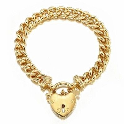 18ct Heavy Yellow Gold Plated Euro Chain Bracelet Featuring a Plain Locket - USA Made - Brands N More