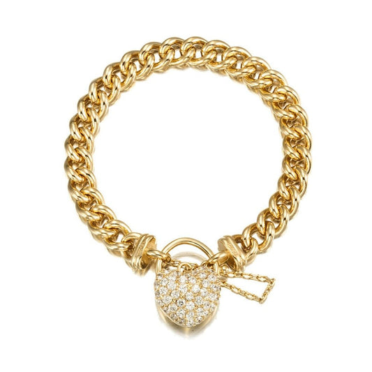 18ct Heavy Yellow Gold Plated Euro Chain Bracelet Featuring a Simulated Diamond Locket - USA Made - Brands N More