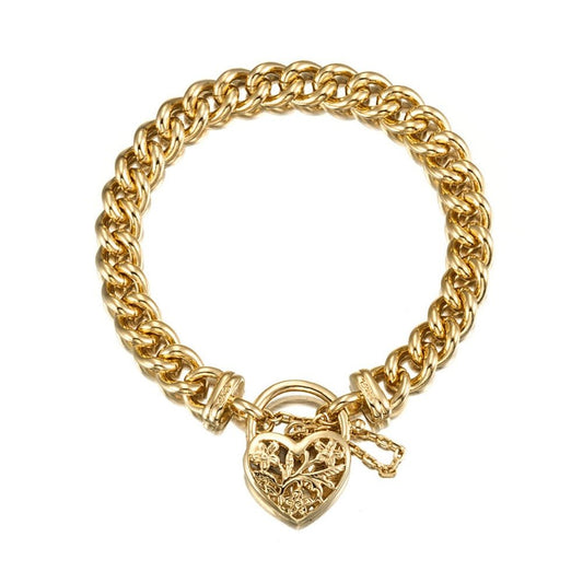 18ct Heavy Yellow Gold Plated Euro Chain Bracelet with a Filigree Locket - USA Made - Brands N More