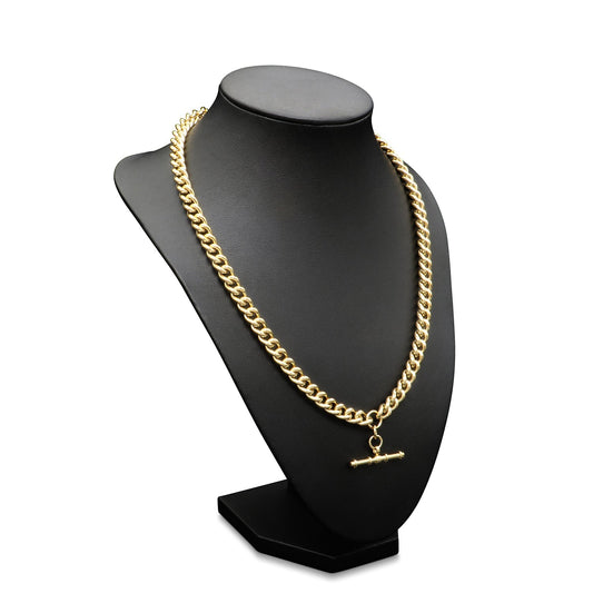 18ct Heavy Yellow Gold Plated Euro Chain Necklace with T Bar - Brands N More