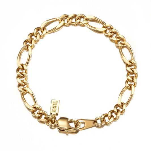 18ct Heavy Yellow Gold Plated Figaro Child Bracelet with Parrot Clasp - USA Made - Brands N More